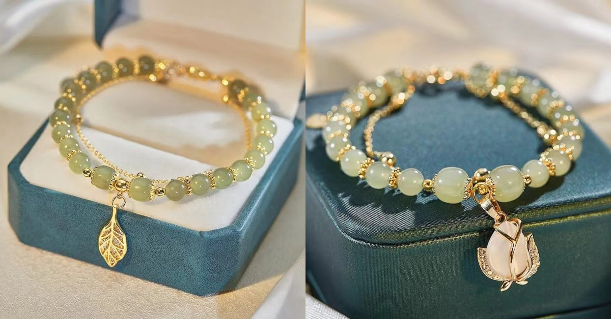 2 náramky z 14K zlata s hetianskym nefritom 💎