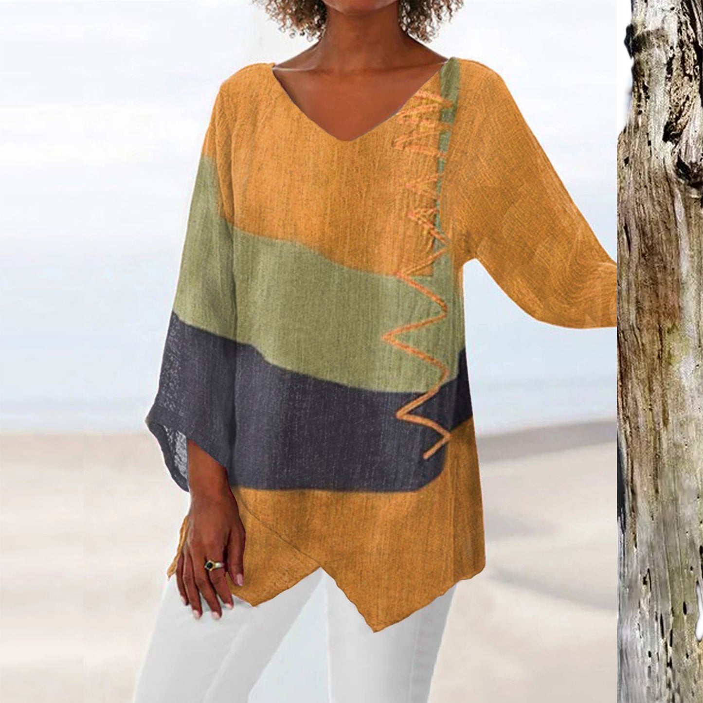 🔥Hit Sprzedaży 【Rabat 50%】😍【S~5XL】Damski elegancki sweter codzienny z dekoltem w seryjkę V, długim rękawem, artystycznym wzorem i nadrukiem