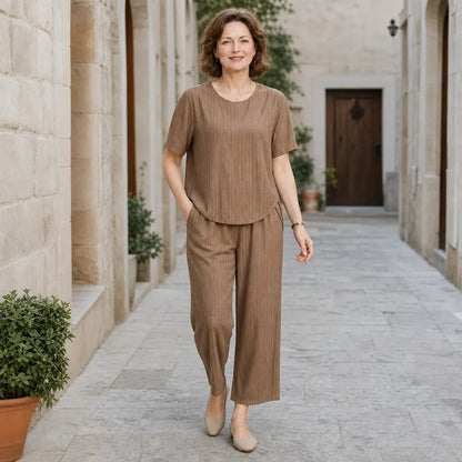 👚👖【XL-5XL】【Krótkie rękawy + spodnie】Damski casualowy garnitur diamentowy w dużych rozmiarach