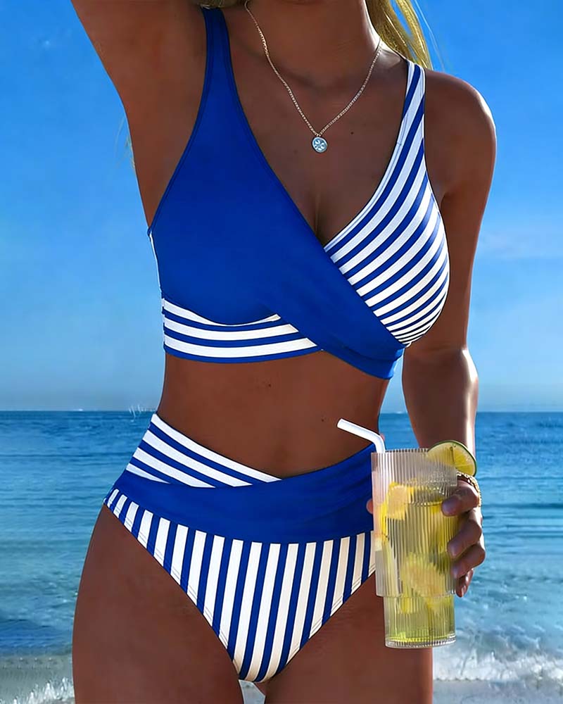 👙【40-100 kg】Dvodijelni šareni bikini s blokovima i prugama