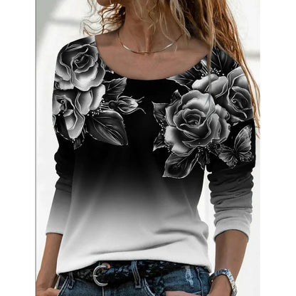🌺【S-5XL】Top de manga larga y cuello redondo con estampado floral