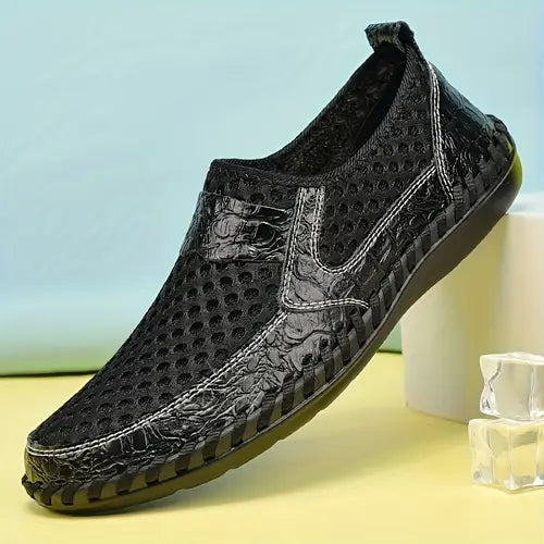 👞【39-50】Zapatos casuales de goma sin cordones para hombre con diseño de malla calada, ideales para exteriores.