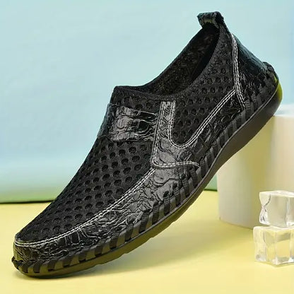 👞【39-50】Zapatos casuales de goma sin cordones para hombre con diseño de malla calada, ideales para exteriores.