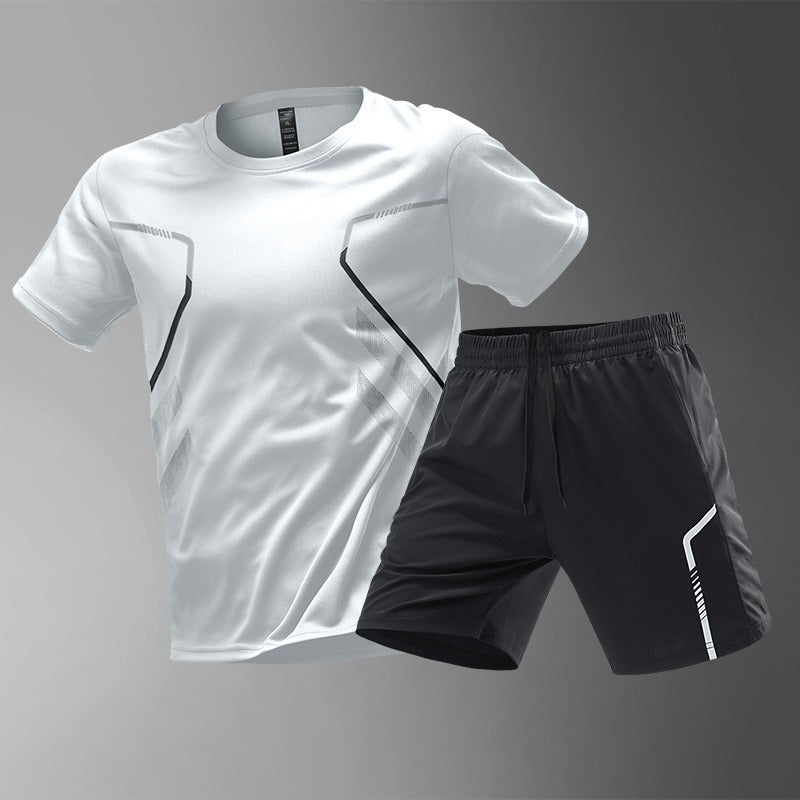 [M-5XL] Muško sportsko odijelo od 2 dijela od ledeno svilenog materijala koje se brzo suši - udobna majica kratkih rukava i kratke hlače