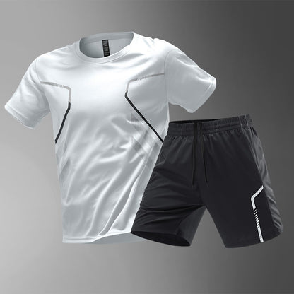 [M-5XL] Muško sportsko odijelo od 2 dijela od ledeno svilenog materijala koje se brzo suši - udobna majica kratkih rukava i kratke hlače