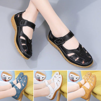 👡【Rozmiary 36-42】Eleganckie i wygodne płaskie sandały ortopedyczne dla kobiet, wykonane z miękkiej skóry naturalnej, wygodne i oddychające.