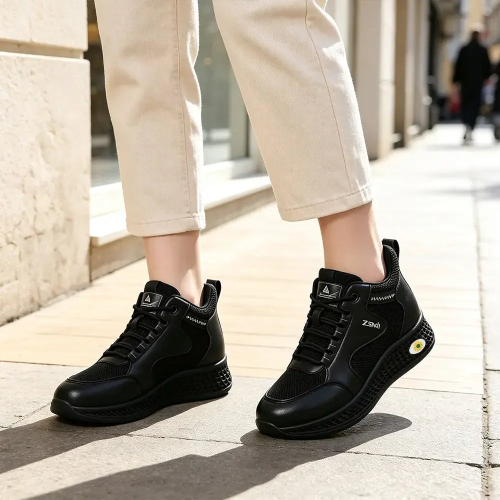 【35-41】👟Damskie czarne, skórzane, płaskie, wsuwane buty robocze – antypoślizgowe, amortyzowane – oddychające, lekkie i wygodne