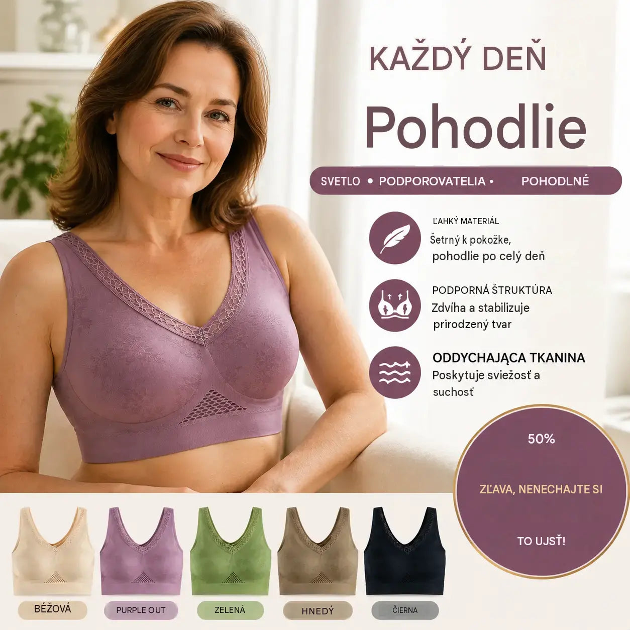 【【3-dielne balenie】1 sada 23 eur】Čipková podprsenka s vysokou oporou a bez kostic pre ženy