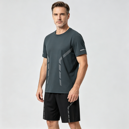 【L-5XL】Muško ljetno tanko elastično brzosušeće sportsko odijelo za trčanje i fitness - ledeno svileno mrežasto, kratke rukave i kratke hlače