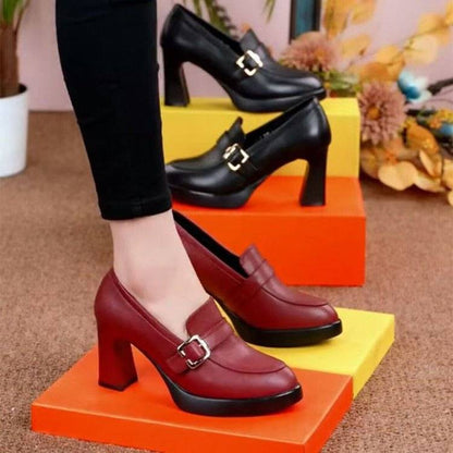 🔥【Rabat 50%】👠【35-40】2026 Nowe skórzane buty na grubym obcasie na grubym obcasie. Modne damskie buty na wysokim obcasie