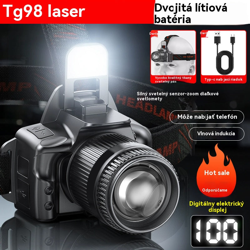 💡【50% OFF】Výkonný indukčný čelovkový svietidlo na domáce použitie, vonkajšie použitie, zoom, dlhý dosah, nabíjateľné, dlhá výdrž, nočná turistika, dobrodružstvo, nočný rybolov