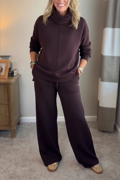 ✨🍁Jesienny damski komplet casual, bluza z wysokim kołnierzem + proste spodnie na co dzień