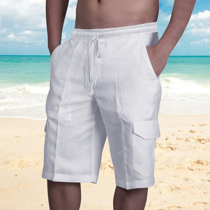 👖⛵ 50% zniżki 🔥【50–100 kg】Męskie lniane spodenki cargo ze ściągaczami i wieloma kieszeniami ✅️Płatność przy odbiorze