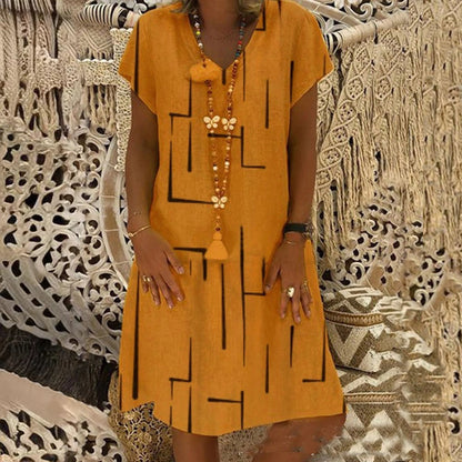【🏆50% de descuento】 👗【S-5XL】Vestido de algodón estampado con cuello en V