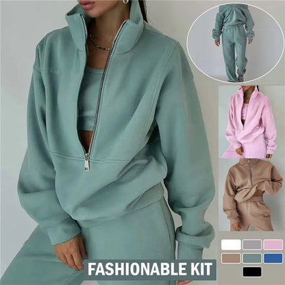 【S-5XL】Ženski dvodijelni sweatshirt i hlače Puloveri Jednobojni pulover s kapuljačom Široki pulover s kapuljačom Debeli gornji dijelovi Ležerna sportska odjeća