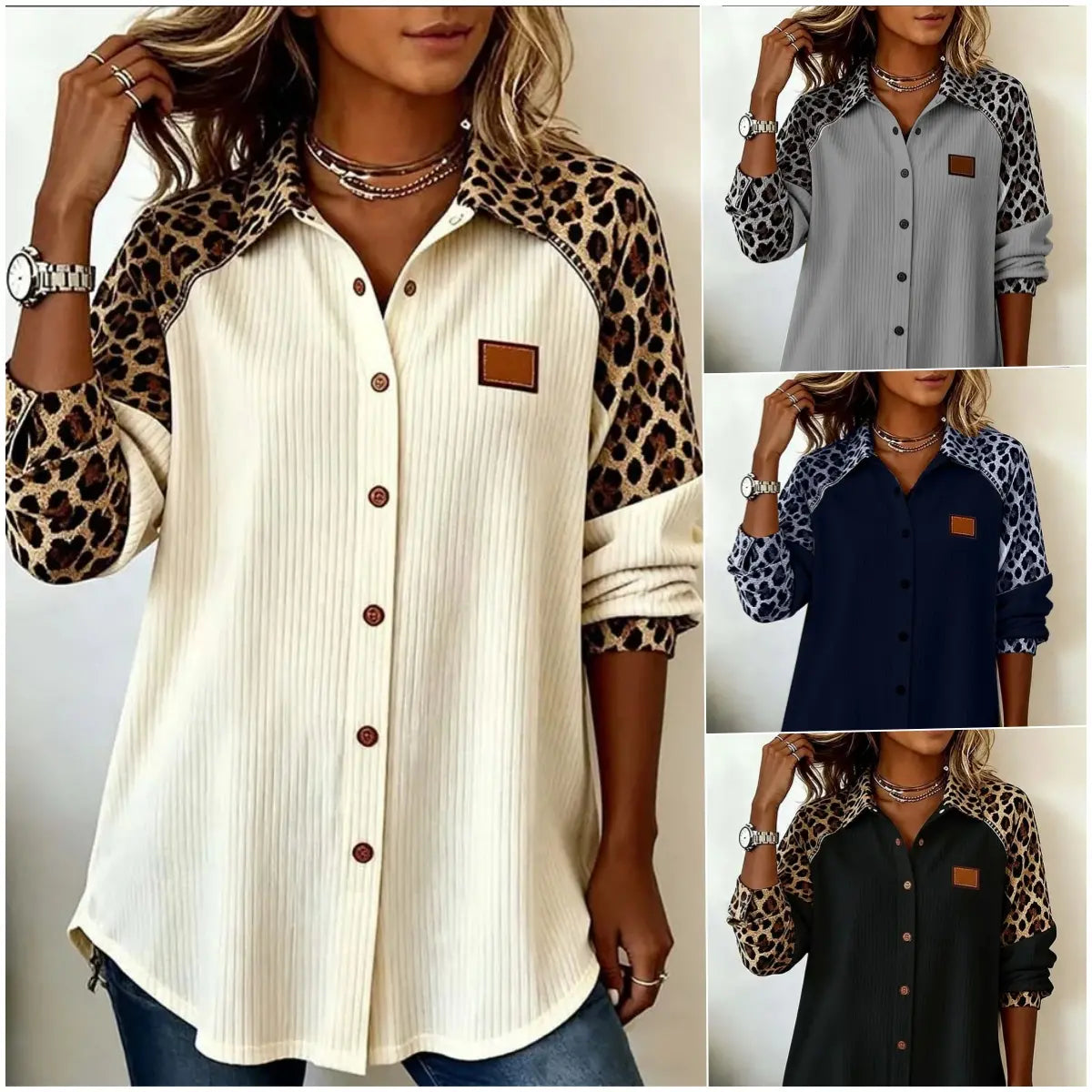 🔥💖【S-3XL】Nowa wiosenna damska koszula z kołnierzykiem w panterkę