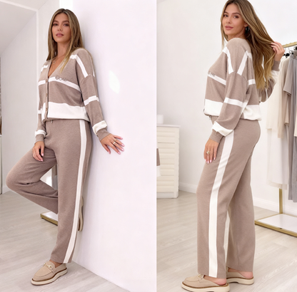 🐏🔥【S-5XL】【Dzianina + spodnie】✨🎉 Stylowy dwuczęściowy komplet z dzianiny w blokach kolorów