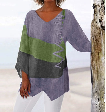 🔥Hit Sprzedaży 【Rabat 50%】😍【S~5XL】Damski elegancki sweter codzienny z dekoltem w seryjkę V, długim rękawem, artystycznym wzorem i nadrukiem