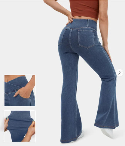 ✅👖【XS-4XL】Úzke rozšírené džínsy s vysokým pásom, tvarujúce zadok