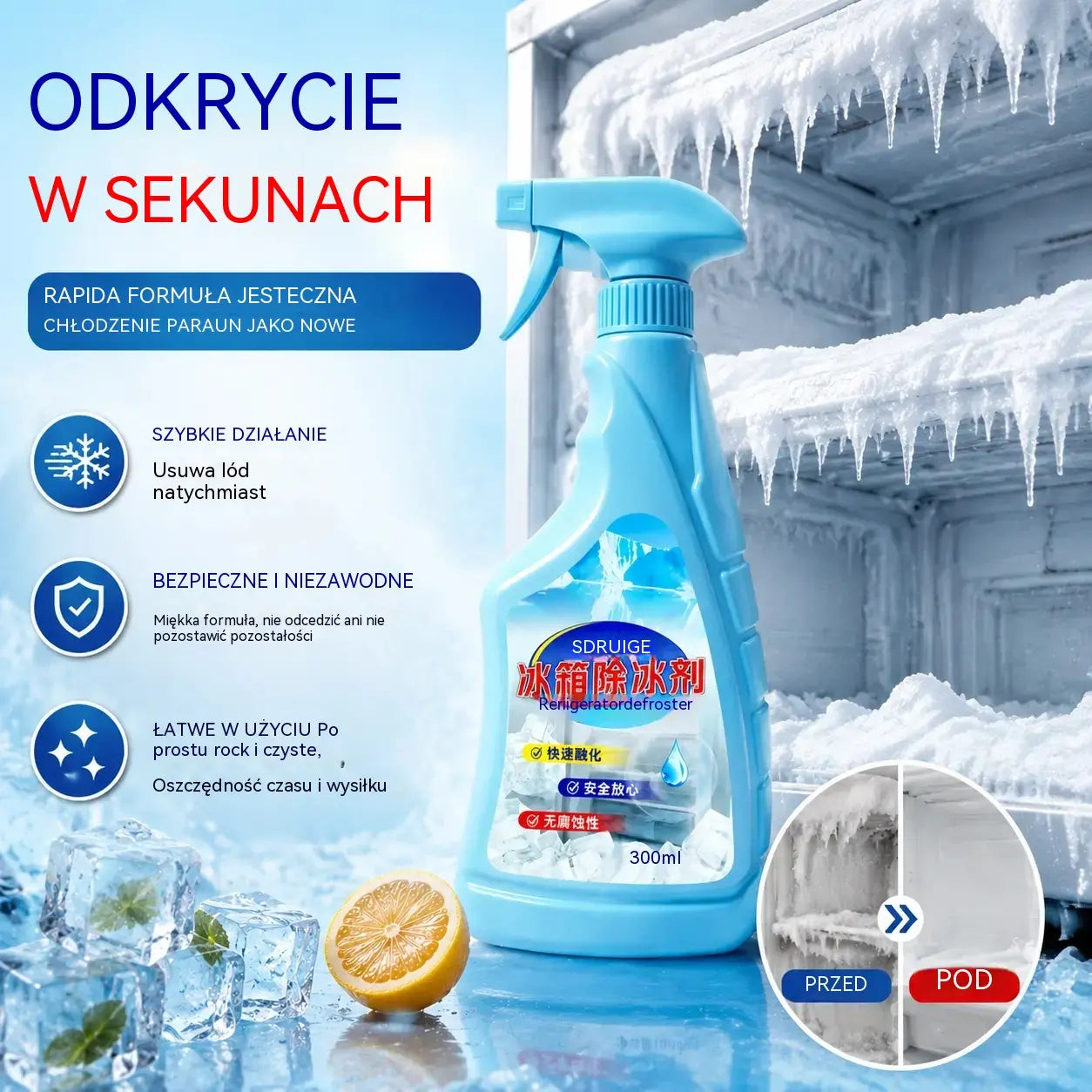 🔥🎖️【2 butelki za 119 zł】❄️Spray do rozmrażania i usuwania lodu z lodówki