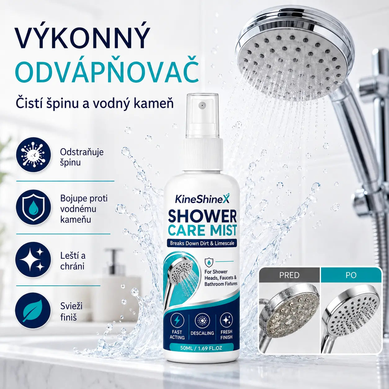 🚿💧Rýchlo pôsobiaci odvápňovací sprej do sprchy