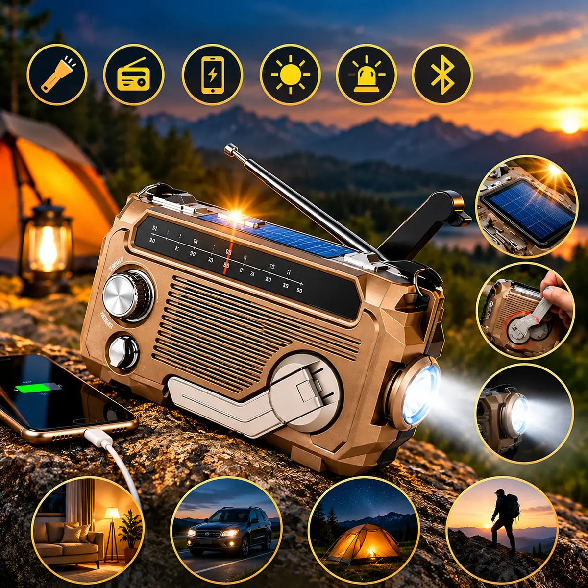 📟📶Radio de emergencia portátil con carga manual y luz LED