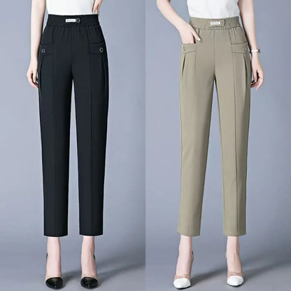 🔥【45% off】Nuevos pantalones rectos de alta calidad, pantalones casuales de verano, pantalones de chaqueta, pantalones simples y ajustados de cintura alta