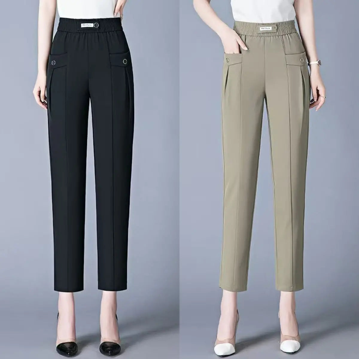🔥【45% off】Nuevos pantalones rectos de alta calidad, pantalones casuales de verano, pantalones de chaqueta, pantalones simples y ajustados de cintura alta