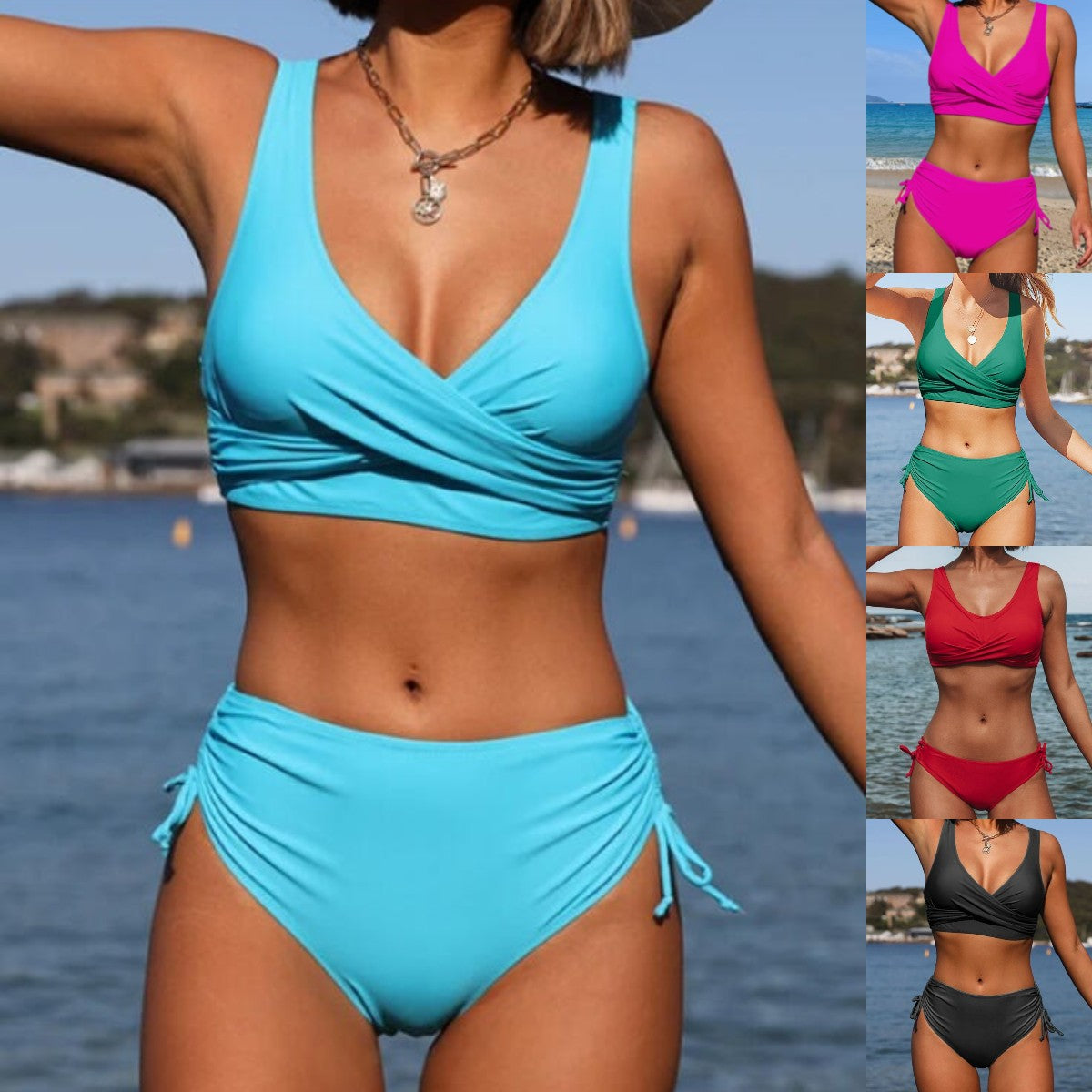 🏖️👙【Produs nou cu reducere】🌴【S-3XL】Costum de baie bikini pentru femei, culoare uni, cu uscare rapidă, confortabil și respirabil, vara 2025
