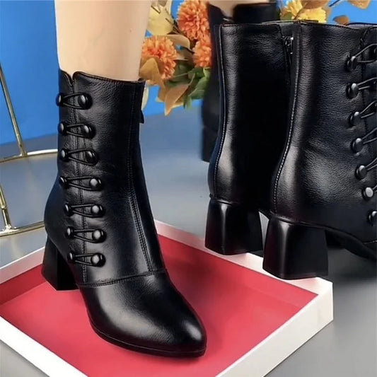 🔥👢【35-42】Botine de damă din piele caldă cu nasturi laterali