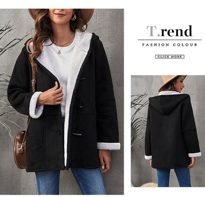 🔥⛄【Ograniczona zniżka 50%】✨【S-5XL】Nowa modna ciepła damska kurtka z kapturem i podszewką ze zamszu i polaru