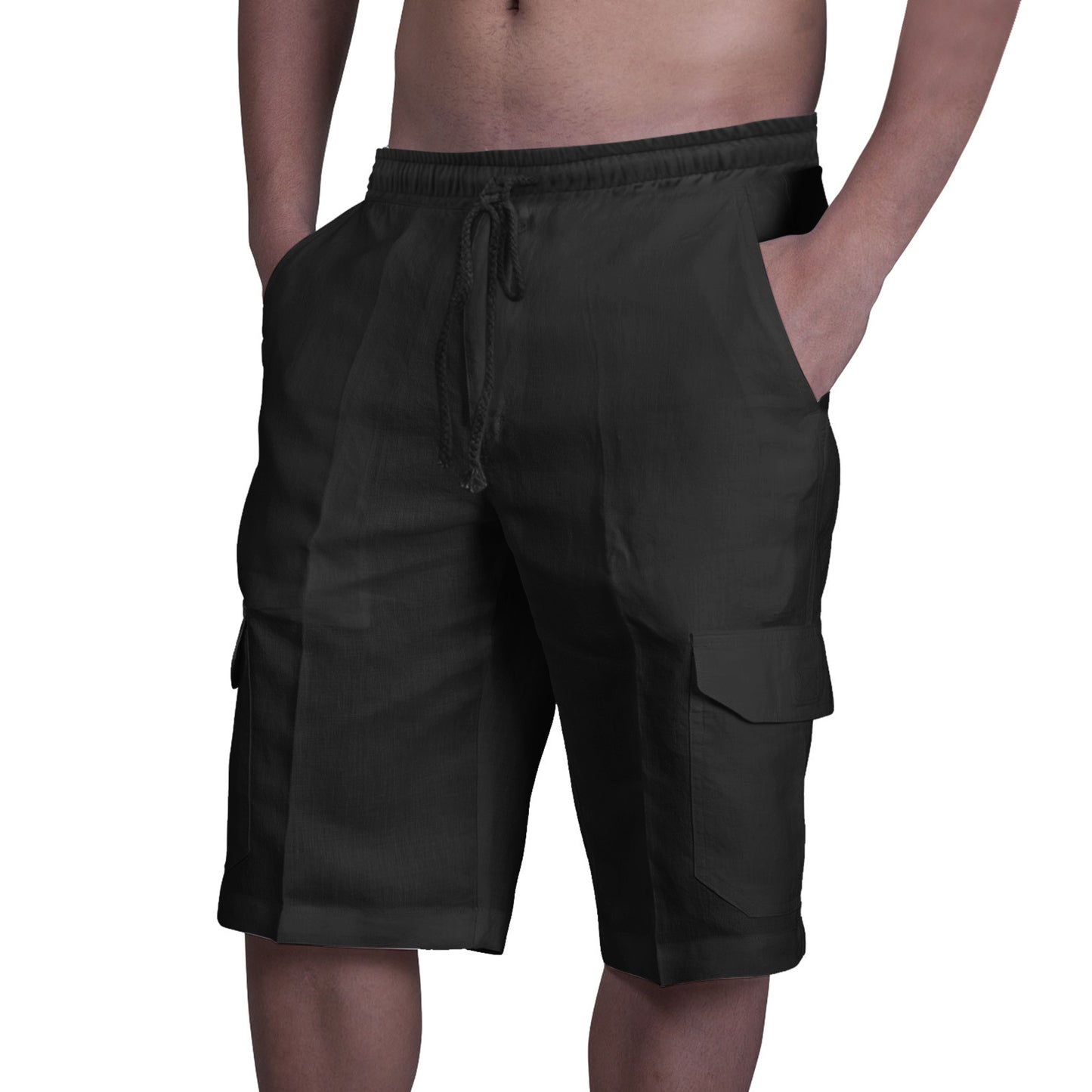 👖⛵ 50% zniżki 🔥【50–100 kg】Męskie lniane spodenki cargo ze ściągaczami i wieloma kieszeniami ✅️Płatność przy odbiorze