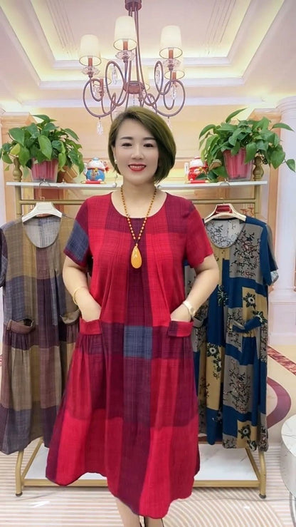 👗❤️【50-100 kg】2025 Rochie de călătorie în carouri, la modă lejeră Rochie confortabilă pentru mamă 3913319