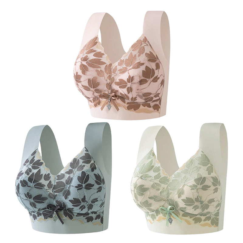 【3/6 piezas】Sujetador de encaje talla grande M-4XL, sin aro de acero, espalda deslumbrante, sexy y transpirable, sin costuras, 【40-100 kg】