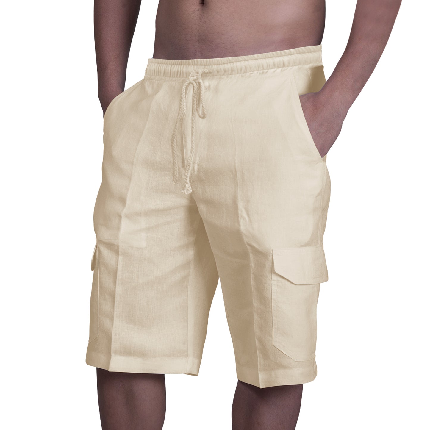 👖⛵ 50% zniżki 🔥【50–100 kg】Męskie lniane spodenki cargo ze ściągaczami i wieloma kieszeniami ✅️Płatność przy odbiorze