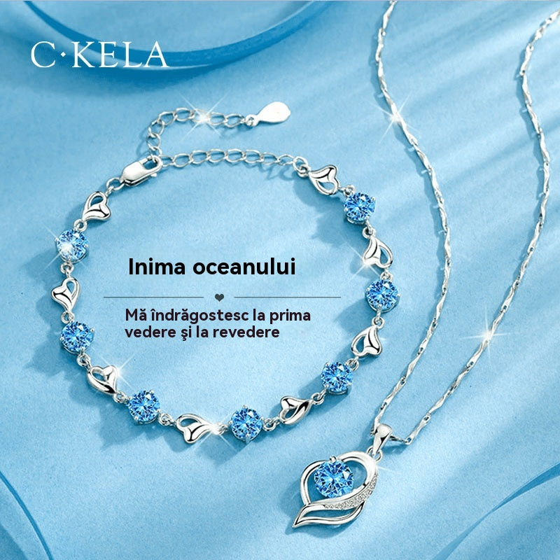 ✨✨【Cumpără unul, primești unul gratuit】💎💎Set brățară și colier din argint 925 cu design inimă oceanică