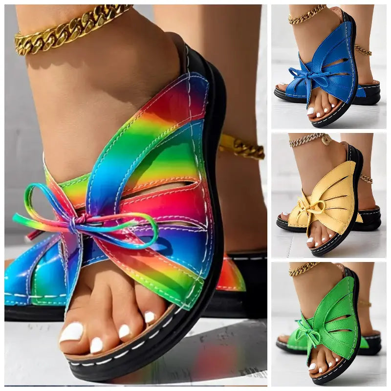 🔥【Rabat 50%】✨【Obcas 5,5 cm】Nowe damskie sandały na koturnie z miękką podeszwą – modna kokarda