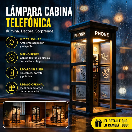 ✨⏰Lámpara de ambiente con forma de cabina telefónica vintage: diseño nostálgico con luz ambiental cálida 💡📞