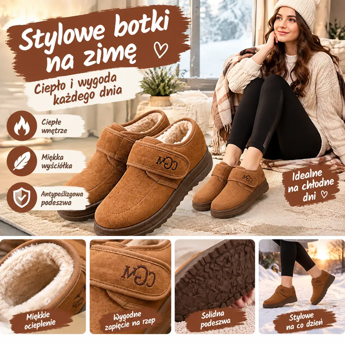 【36-41】Modne, zimowe, krótkie buty w nowym stylu dla kobiet z pluszowymi śniegowcami