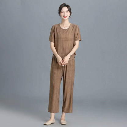 👚👖【XL-5XL】【Krótkie rękawy + spodnie】Damski casualowy garnitur diamentowy w dużych rozmiarach