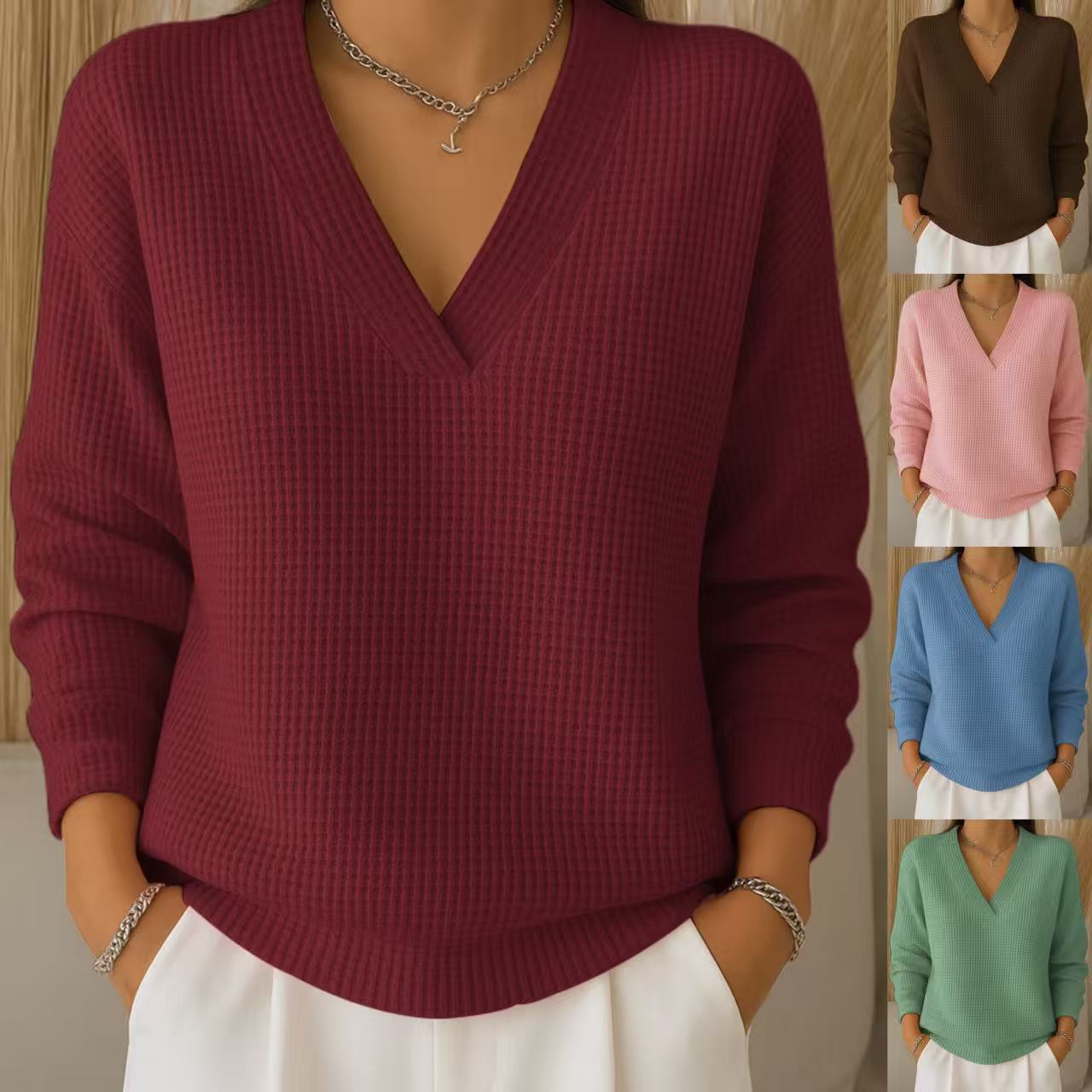 ✨💥【S-3XL】Novi ležeran pleteni top dugih rukava s uzorkom vafla