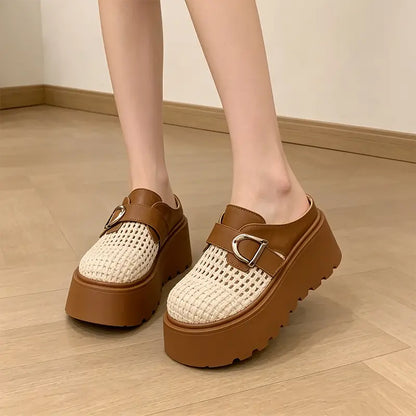 🔥Hit Sprzedaży 【Rabat 50%】✨【35-40】Letnie buty na wysokiej platformie. Przewiewny wzór tkany, styl retro i nowoczesny