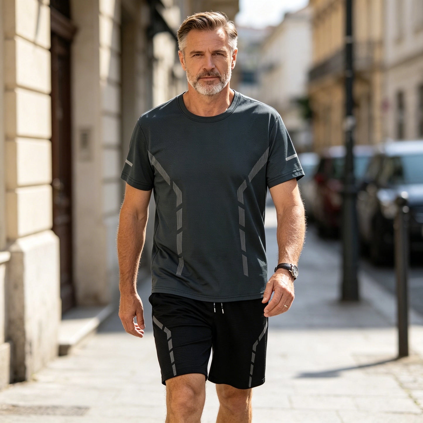 【L-5XL】Muško ljetno tanko elastično brzosušeće sportsko odijelo za trčanje i fitness - ledeno svileno mrežasto, kratke rukave i kratke hlače
