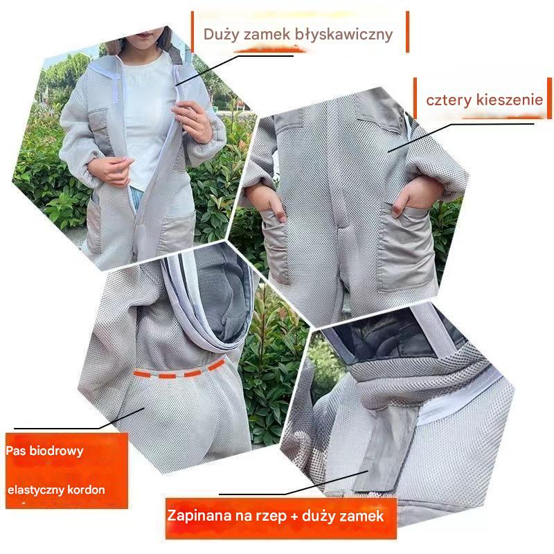 🐝 Jednoczęściowy kombinezon ochronny z siatki bawełnianej 3D skutecznie chroni przed użądleniami pszczół.