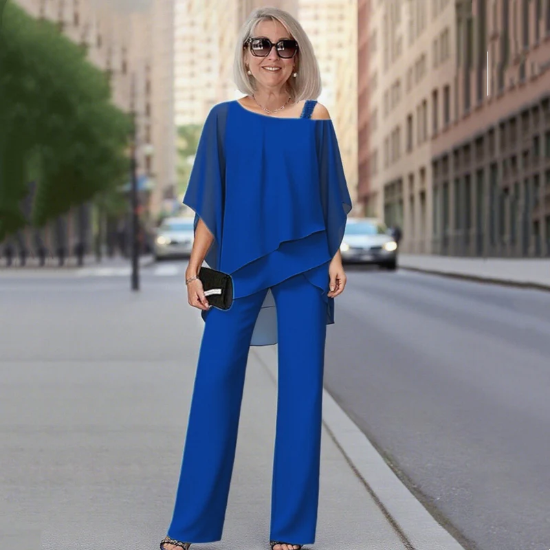 ⏳ Časovo obmedzená ponuka ⏰【50–120 kg】👚👖 Dvojdielny set pre ženy, z jemnej látky s odhalenými ramenami ✅【Blúzka + nohavice】