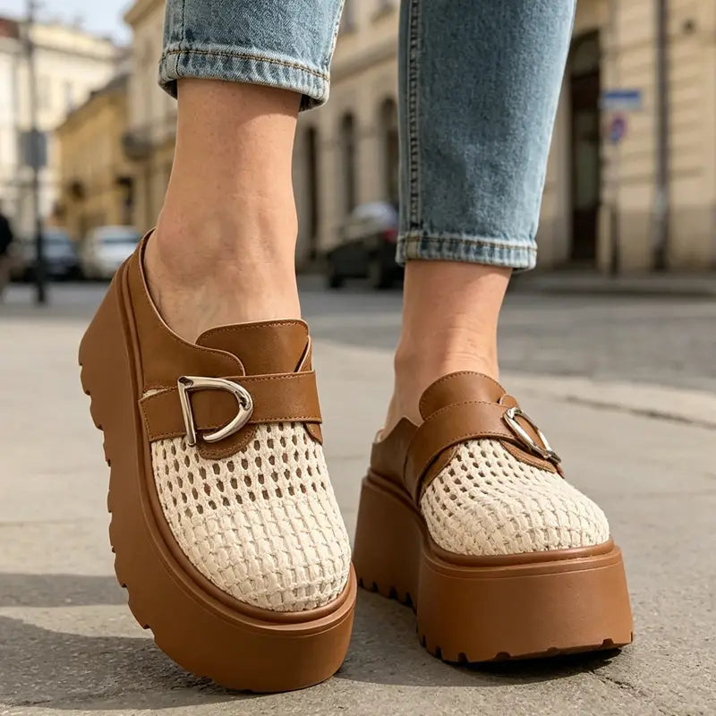 🔥Hit Sprzedaży 【Rabat 50%】✨【35-40】Letnie buty na wysokiej platformie. Przewiewny wzór tkany, styl retro i nowoczesny