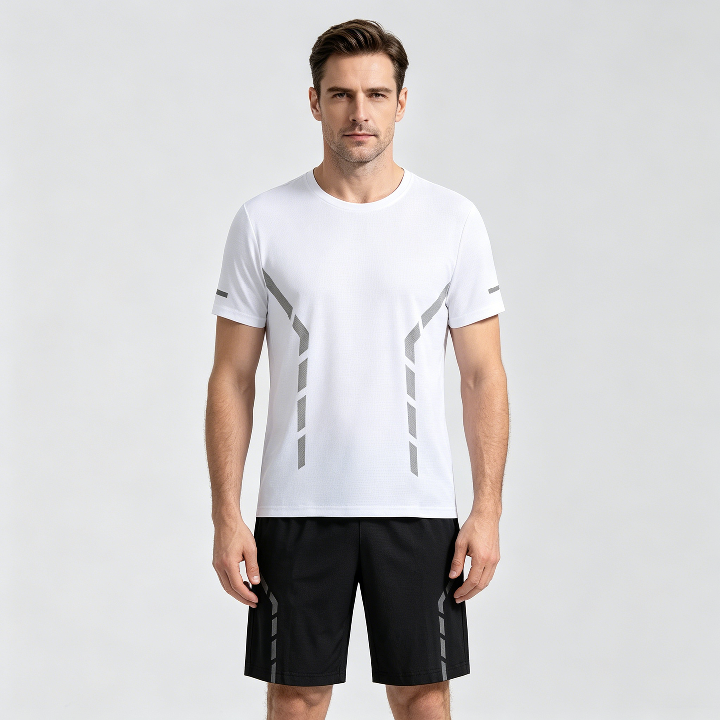 【L-5XL】Muško ljetno tanko elastično brzosušeće sportsko odijelo za trčanje i fitness - ledeno svileno mrežasto, kratke rukave i kratke hlače