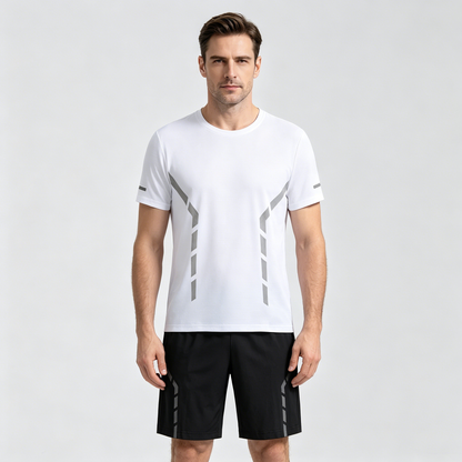 【L-5XL】Muško ljetno tanko elastično brzosušeće sportsko odijelo za trčanje i fitness - ledeno svileno mrežasto, kratke rukave i kratke hlače