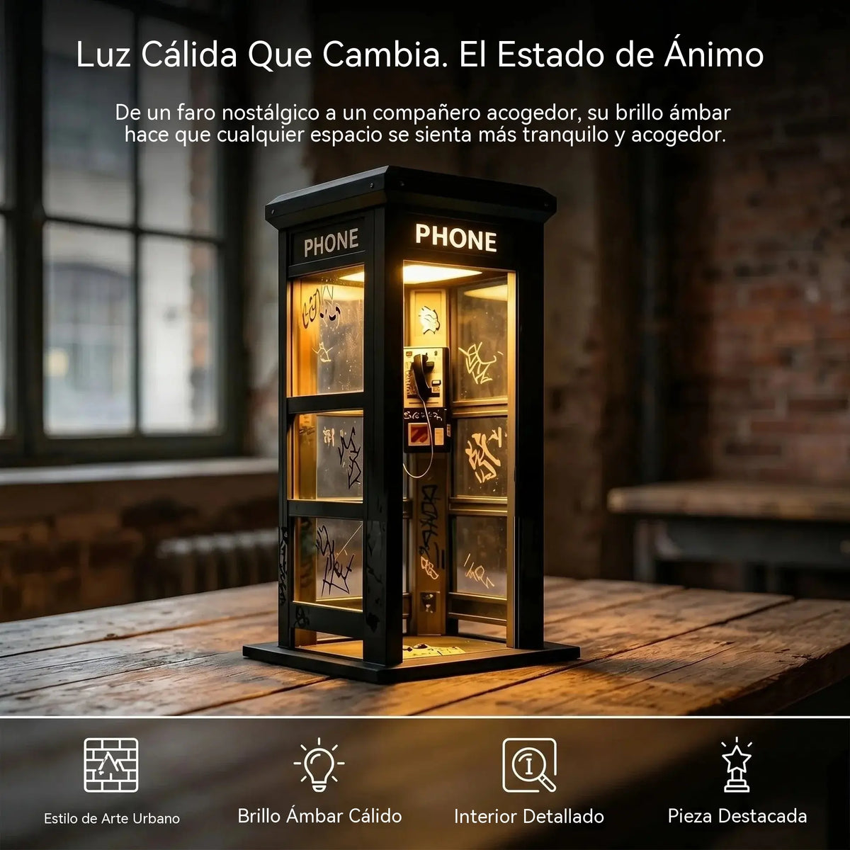 ✨⏰Lámpara de ambiente con forma de cabina telefónica vintage: diseño nostálgico con luz ambiental cálida 💡📞