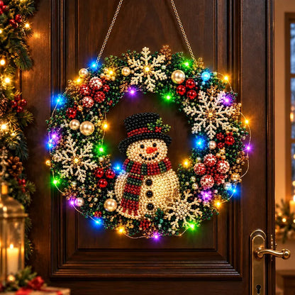🎄 Świąteczna korona DIY z diamentami, perłami i światłami LED! Wytrzymała płyta akrylowa・9 świątecznych wzorów・Idealna dekoracja drzwi, ścian i okien